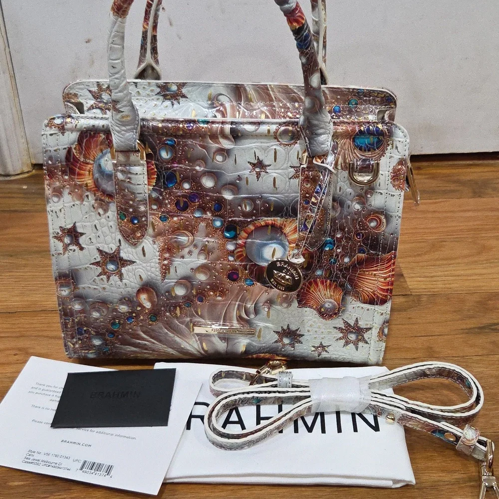 💛▪️Brahmin ▪️Cami Sea Jewel Melbourne Leather Satchel Shoulder Bag - Picture 8 of 14